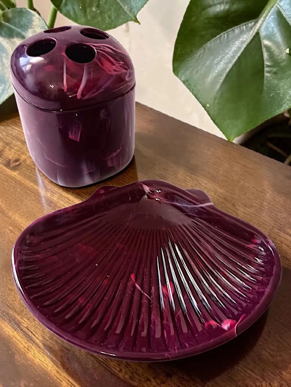 Vtg‎ Marbled Plastic Toothbrush Holder Soap Dish Wine Pink Color Retro Bathroom
